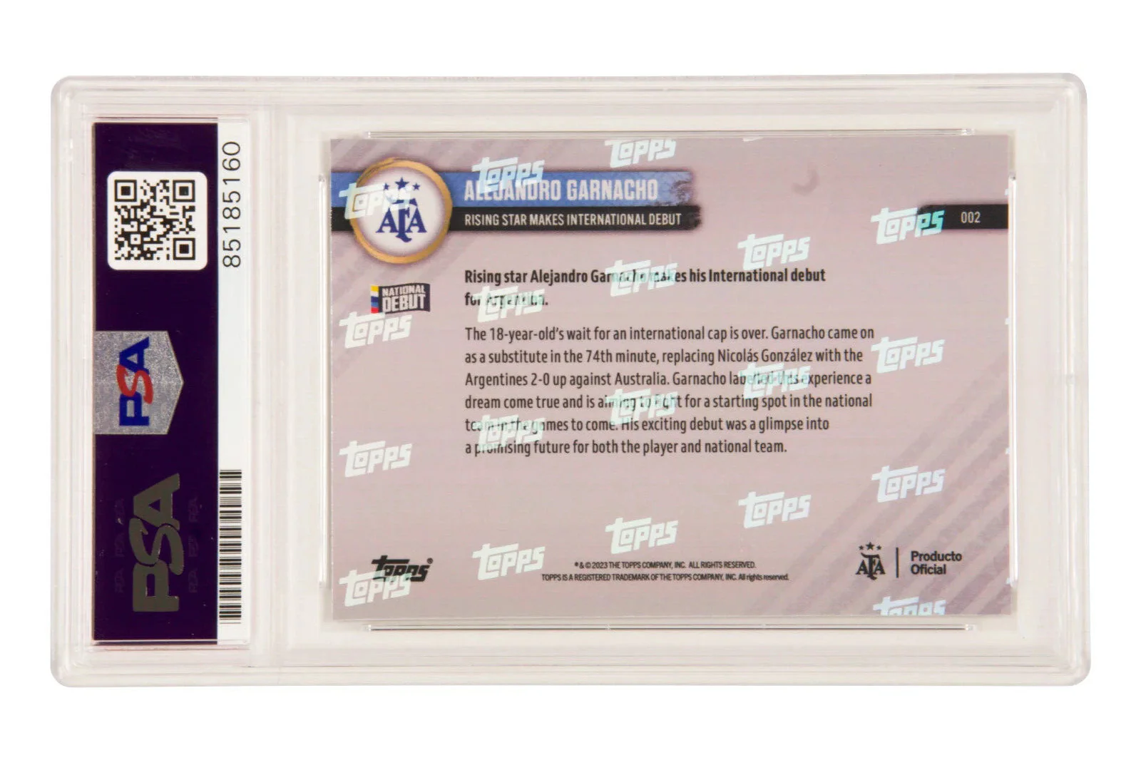 Alejandro Garnacho Signed 2022-23 Topps Now Argentina Debut Rookie Card – PSA 10 - Image 2