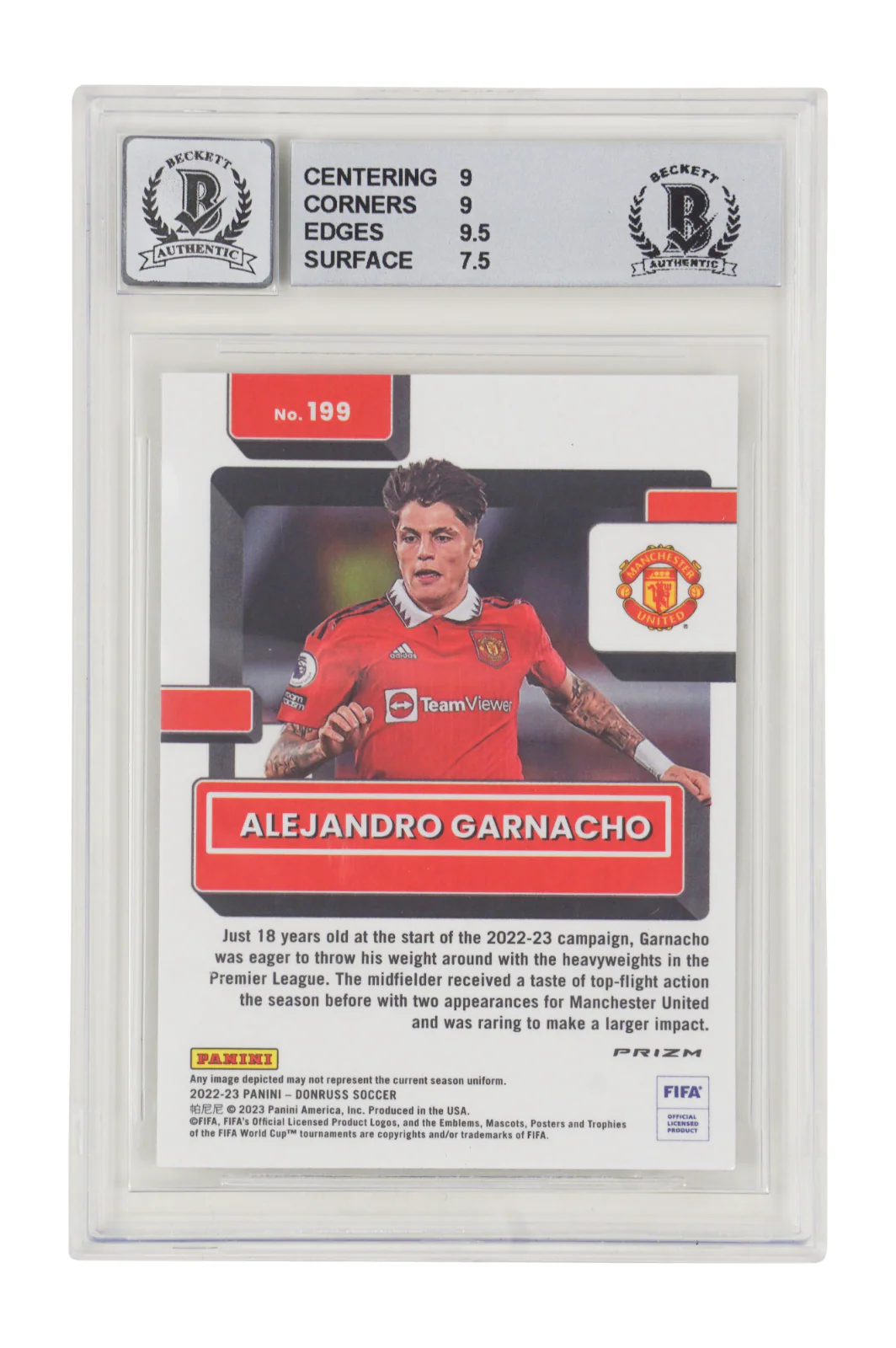 Alejandro Garnacho Signed 2022 Panini Donruss Optic Holo Rated Rookie – BGS 8.5 - Image 2