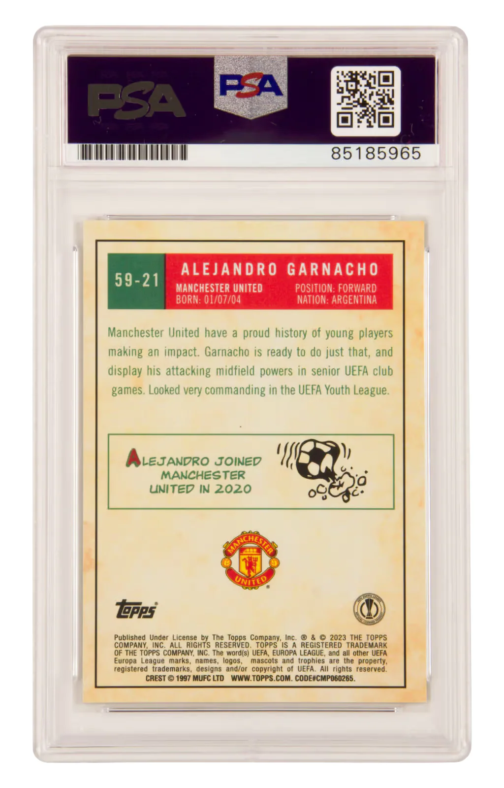 Alejandro Garnacho Signed 2022 Topps Chrome UCC Rookie Card – PSA Authentic - Image 2