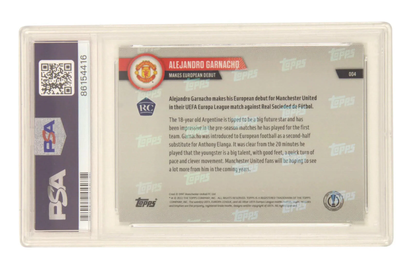 Alejandro Garnacho Signed 2022 Topps Now Pro Debut Rookie Card – PSA 10 Auto 10 - Image 2