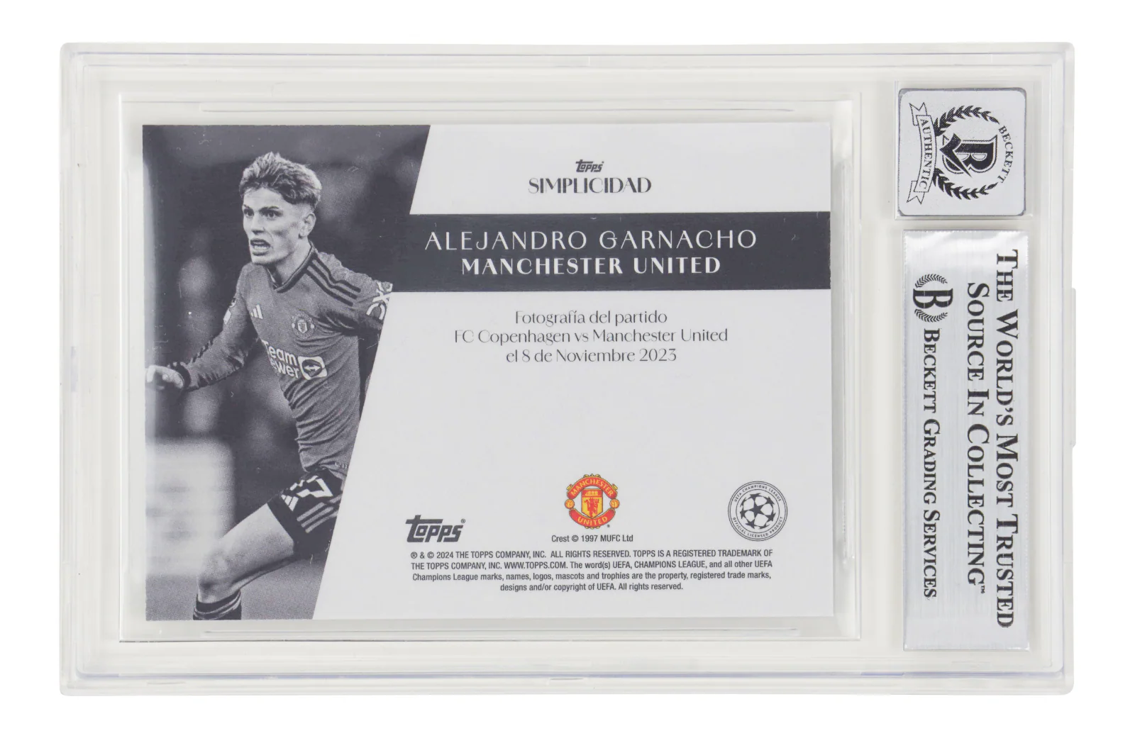 Alejandro Garnacho Signed 2023-24 Topps Simplicidad UCC /99 - BGS Autograph 10 - Image 2