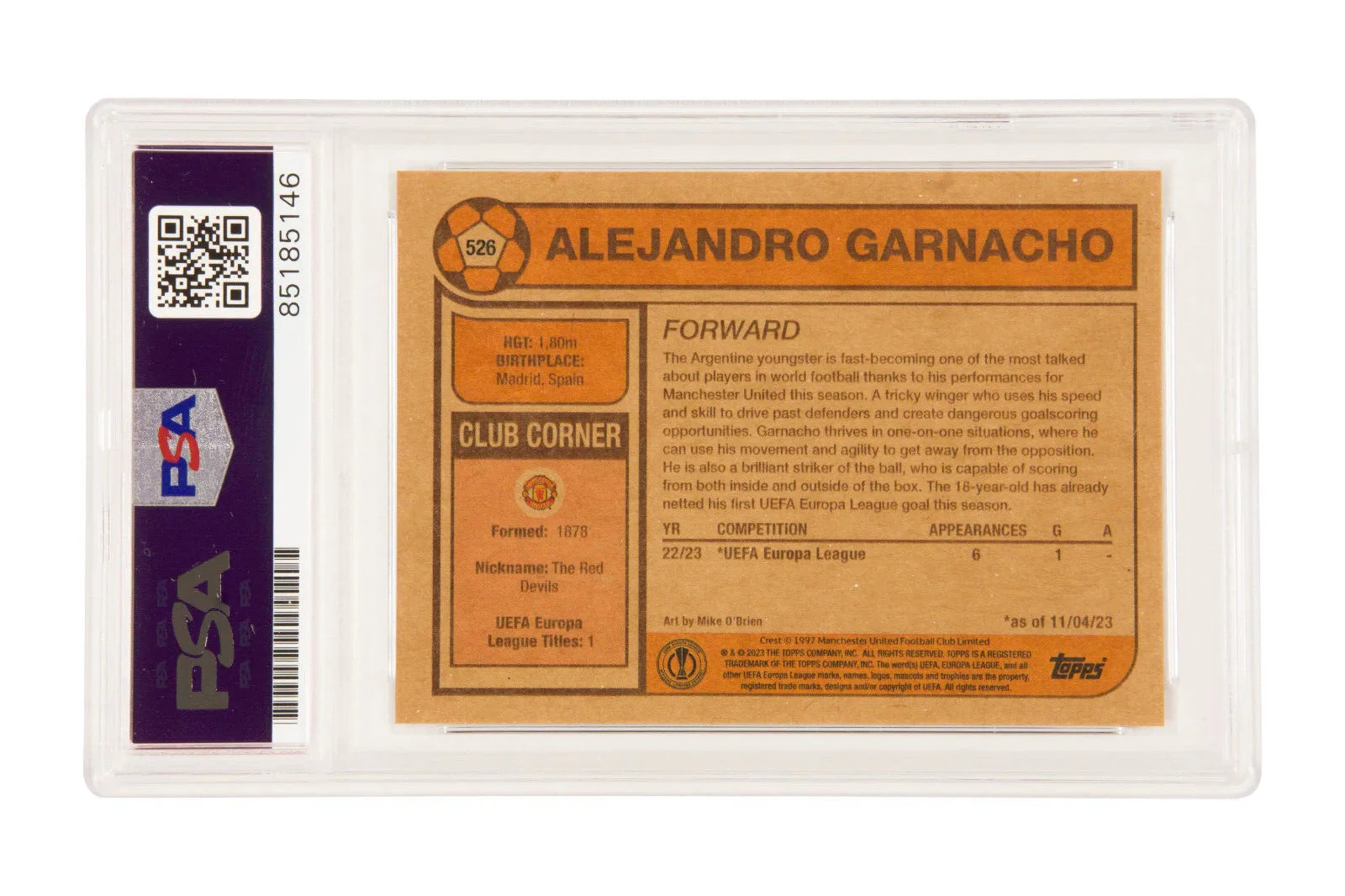 Alejandro Garnacho Signed 2023 Topps Living UCL Set Rookie Card – PSA 10 - Image 2