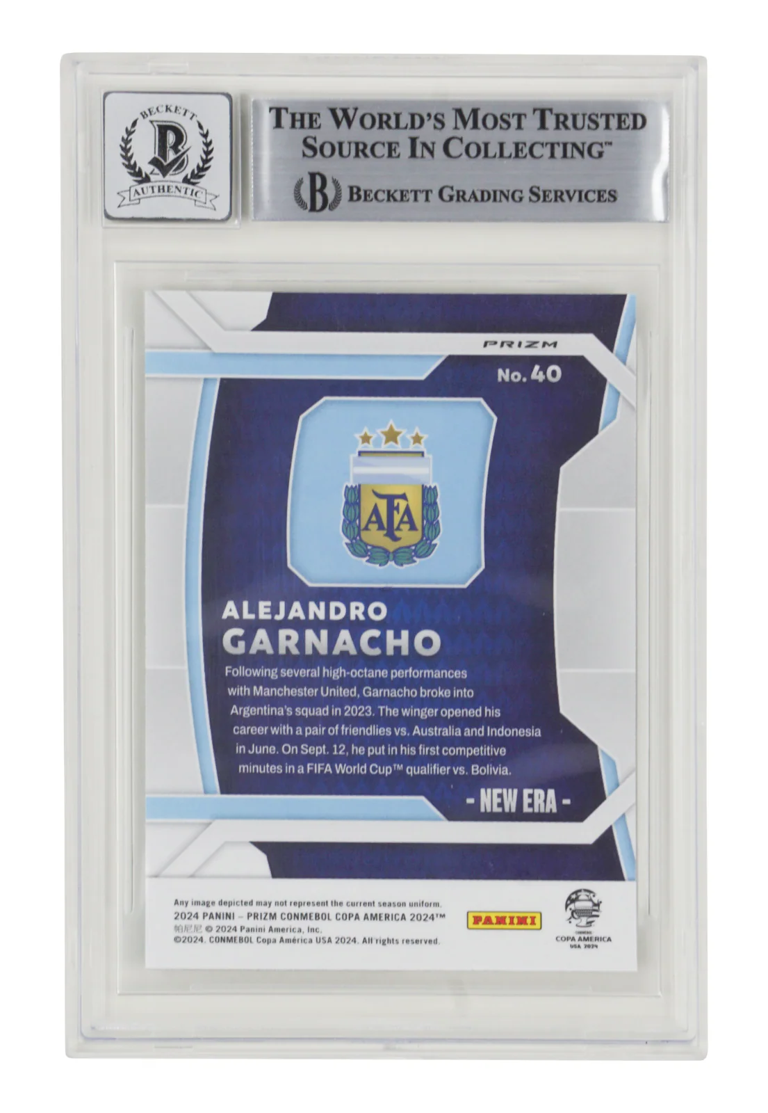 Alejandro Garnacho Signed 2024 Panini Prizm Copa America New Era - BGS Auto 10 - Image 2