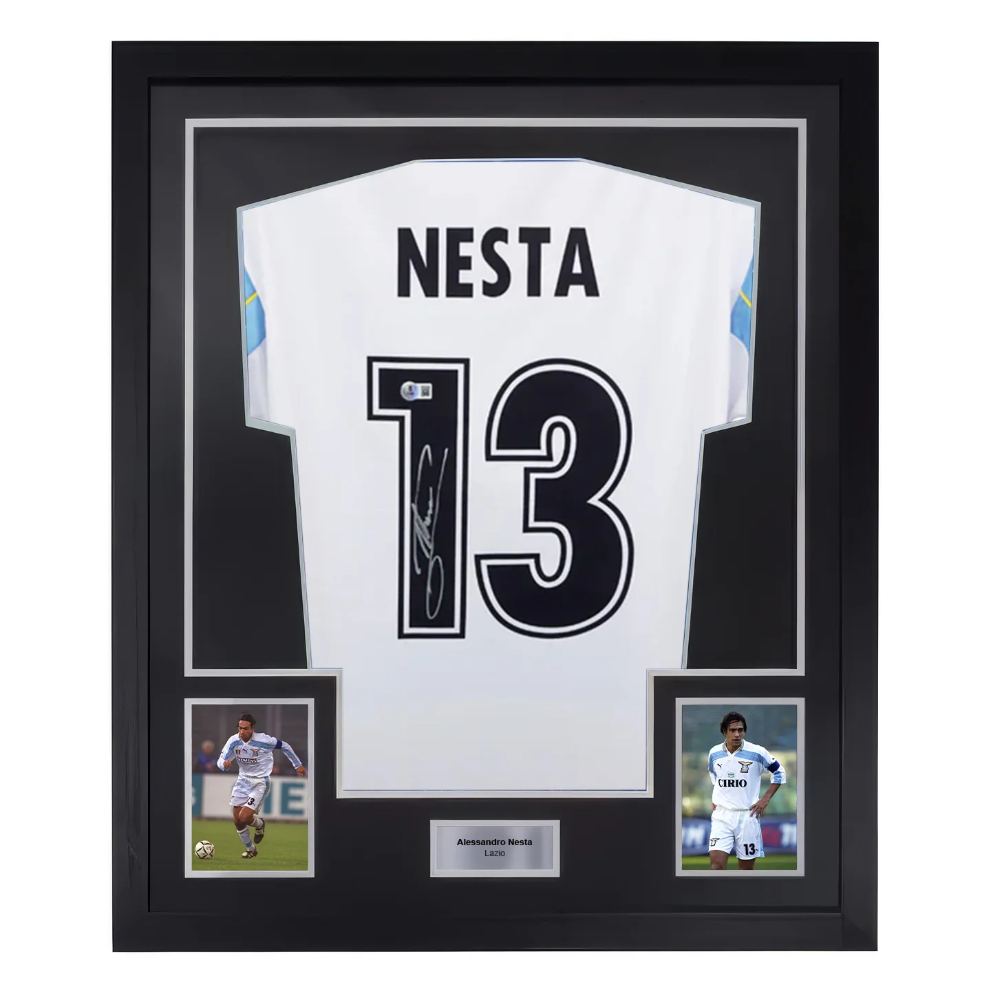 Framed Alessandro Nesta Signed Lazio Away Soccer Jersey #13 with Beckett Witness