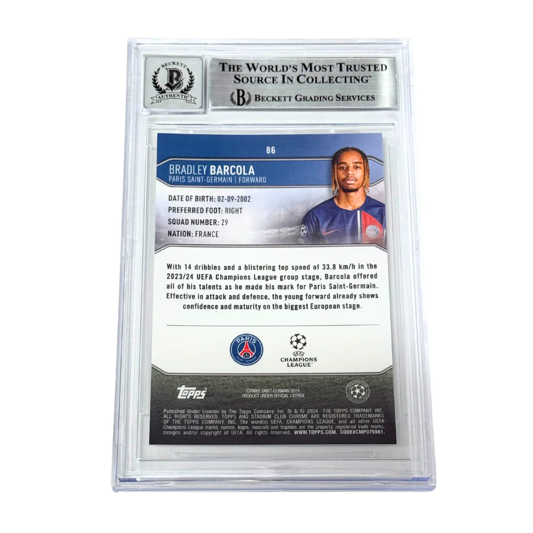 Bradley Barcola Signed 2023-24 Topps Stadium Club Chrome /175 – BGS 10 Autograph - Image 2