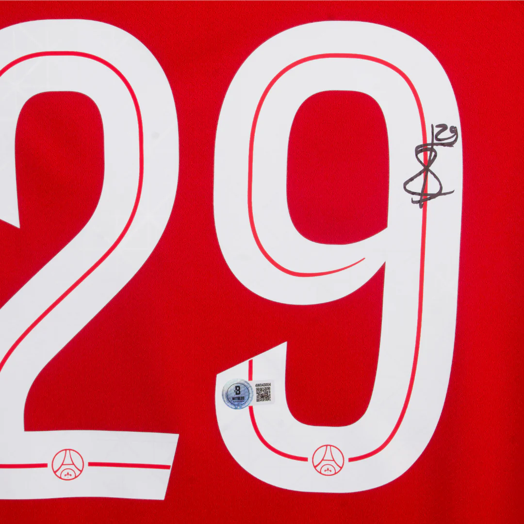 Framed Bradley Barcola Signed PSG Away Soccer Jersey #29 with Beckett Witness - Image 2