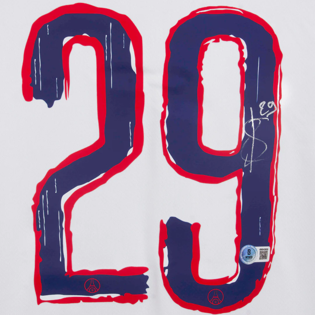 Framed Bradley Barcola Signed PSG Away Soccer Jersey #29 with Beckett Witness - Image 2