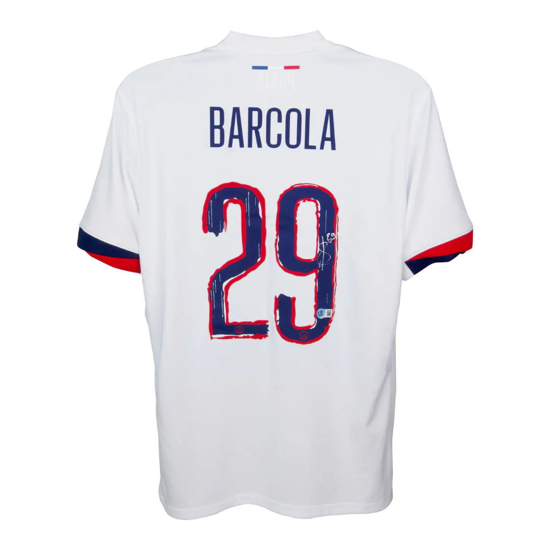 Framed Bradley Barcola Signed PSG Away Soccer Jersey #29 with Beckett Witness - Image 3