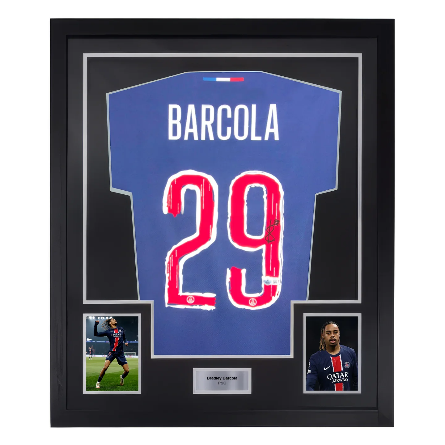 Framed Bradley Barcola Signed PSG Soccer Jersey #29 with Beckett Witness