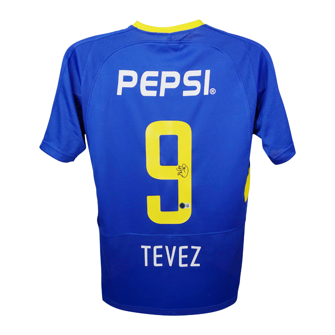 Framed Carlos Tevez Signed Boca Juniors Soccer Jersey #9 with Beckett Witness - Image 3