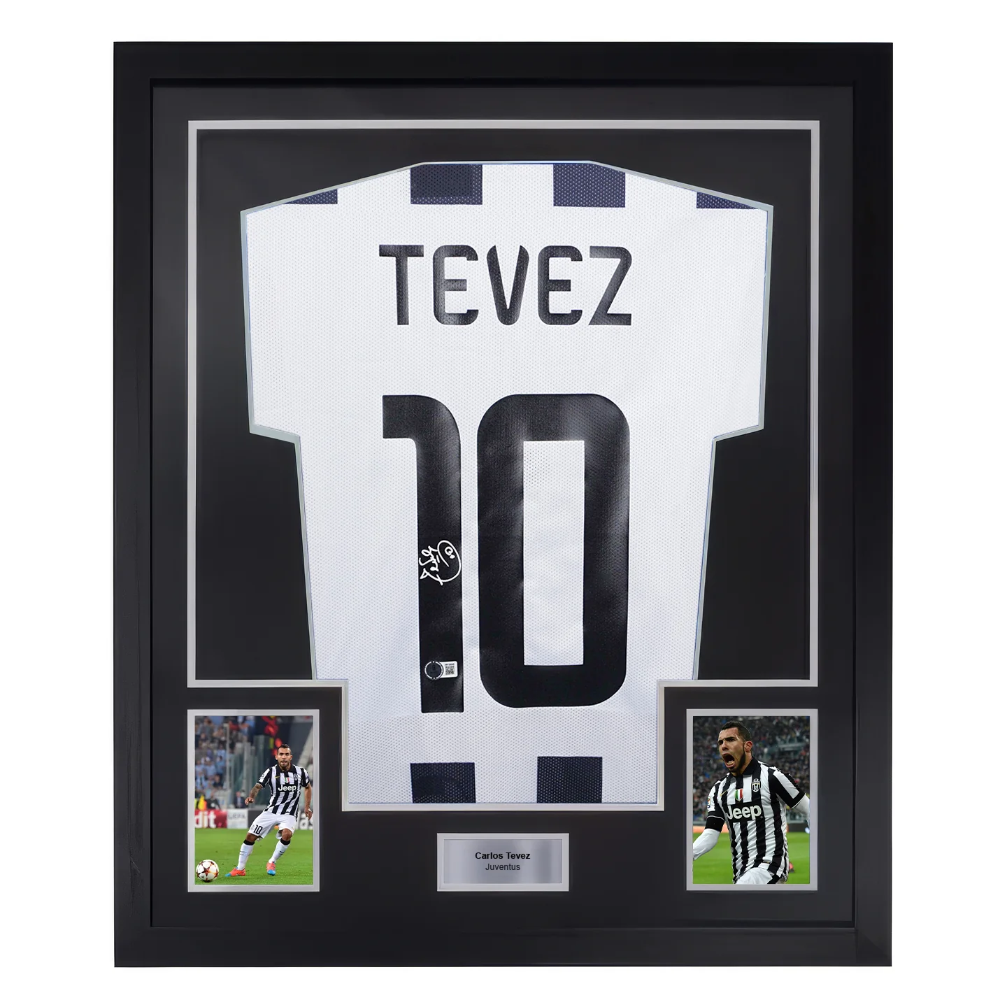 Framed Carlos Tevez Signed Juventus FC Home Soccer Jersey #10 with Beckett Witness