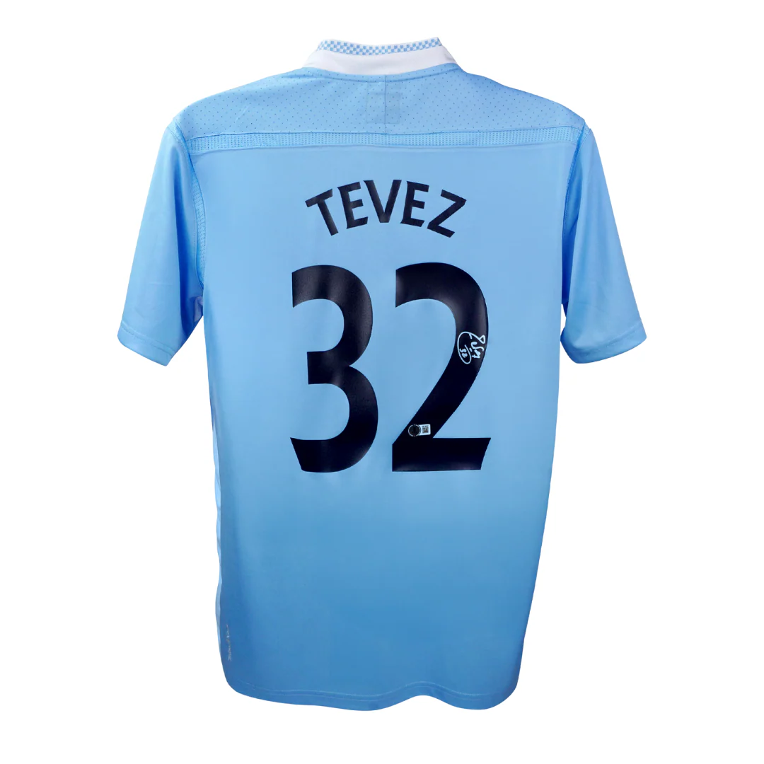 Framed Carlos Tevez Signed Manchester City Home Soccer Jersey #32 with Beckett Witness - Image 3