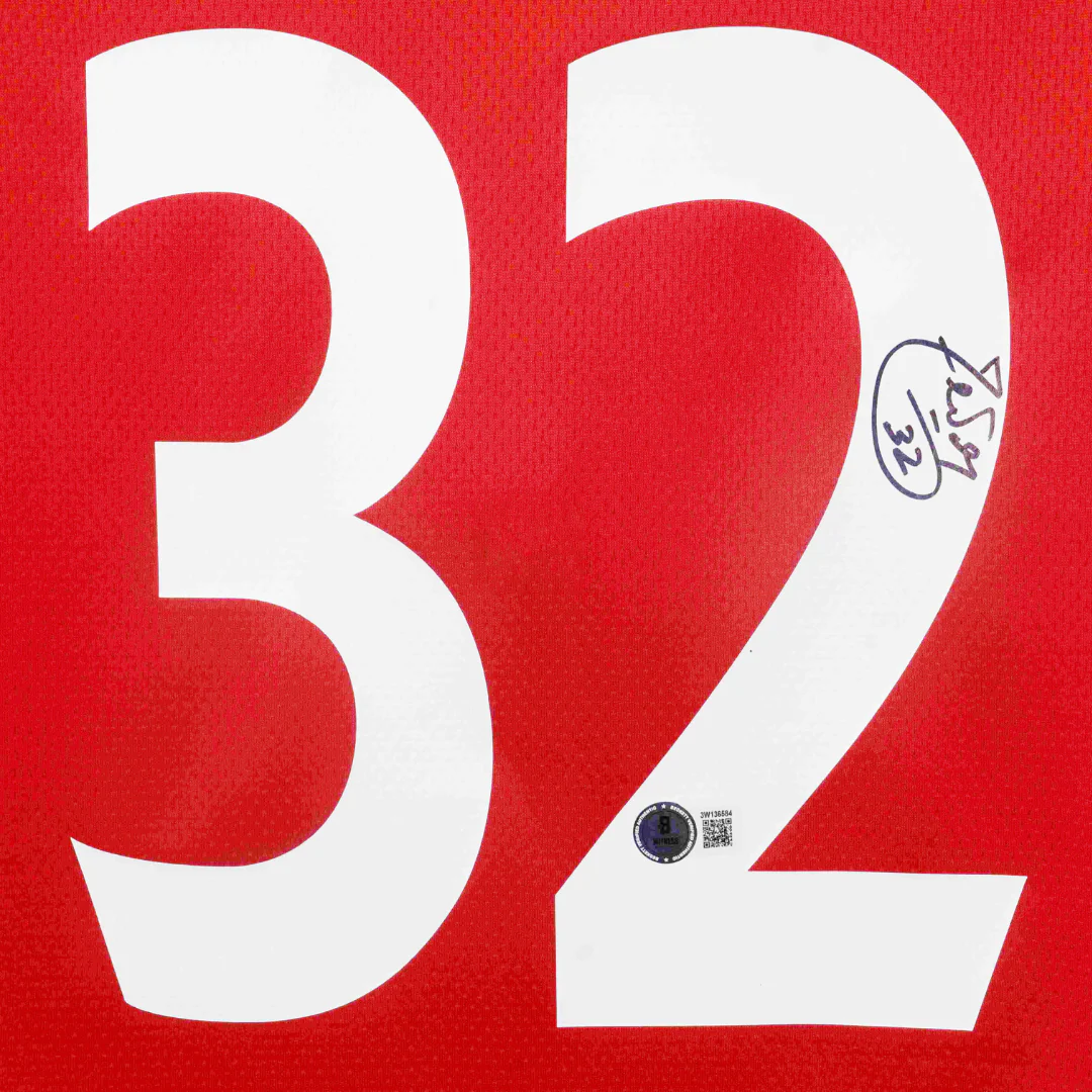 Framed Carlos Tevez Signed Manchester Utd Home Soccer Jersey #32 with Beckett Witness - Image 2