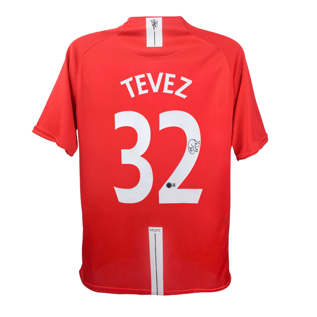 Framed Carlos Tevez Signed Manchester Utd Home Soccer Jersey #32 with Beckett Witness - Image 3