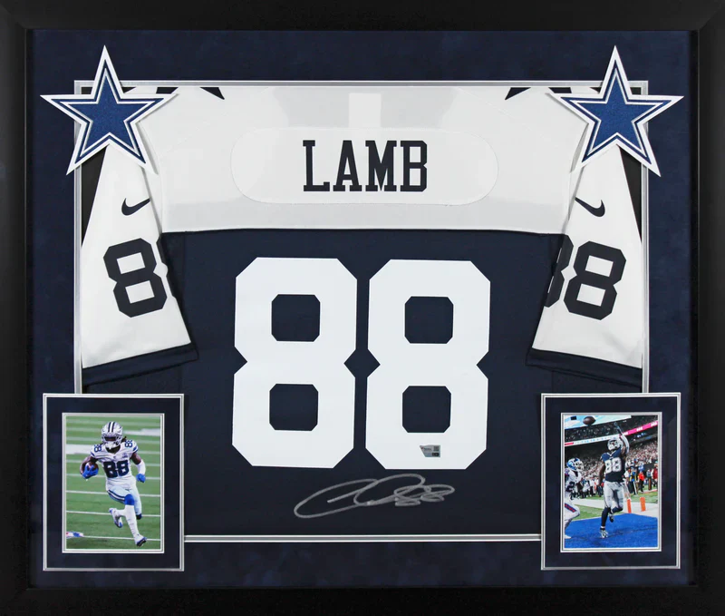 CeeDee Lamb Signed Dallas Cowboys Thanksgiving Framed Football Jersey with Fanatics COA