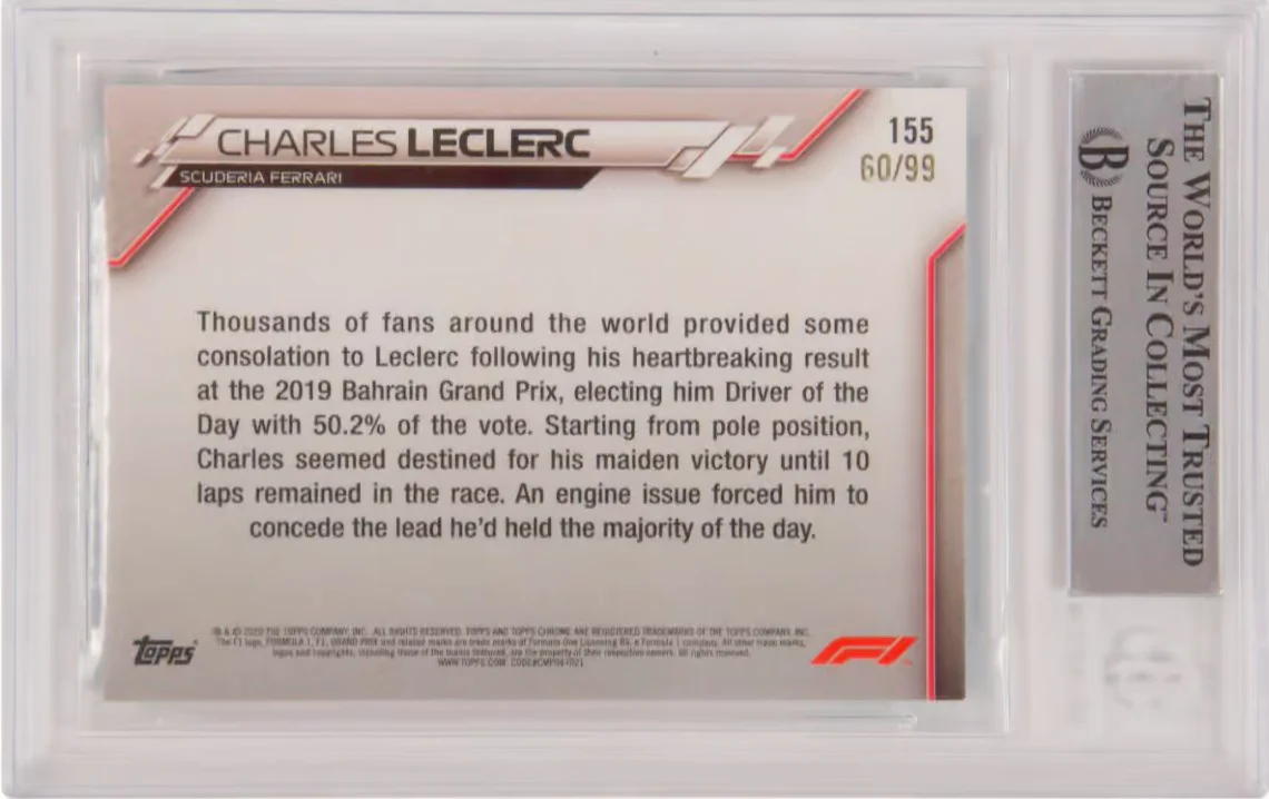 Charles Leclerc Signed 2020 Topps Chrome Formula 1 Aqua /99 – BGS Authentic - Image 2