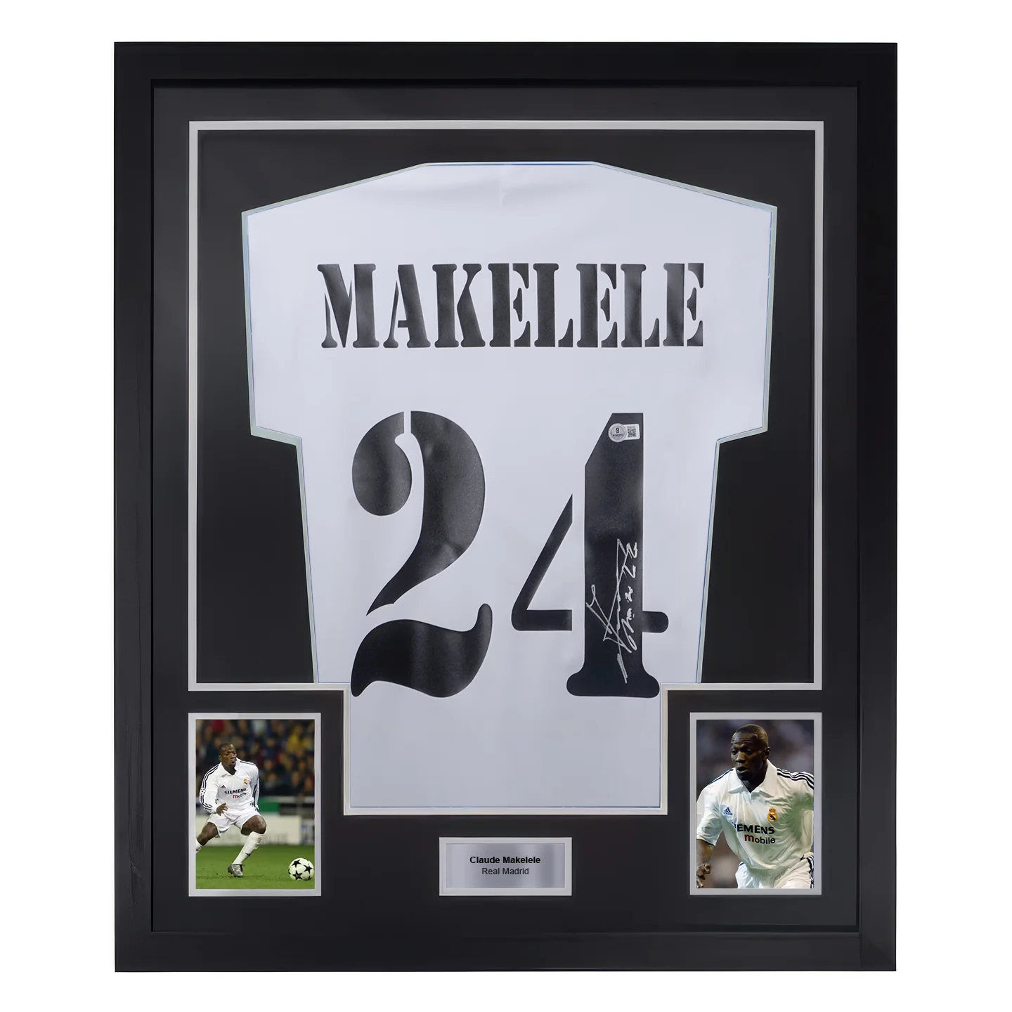 Framed Claude Makelele Signed Real Madrid FC Home Soccer Jersey #24 with Beckett COA