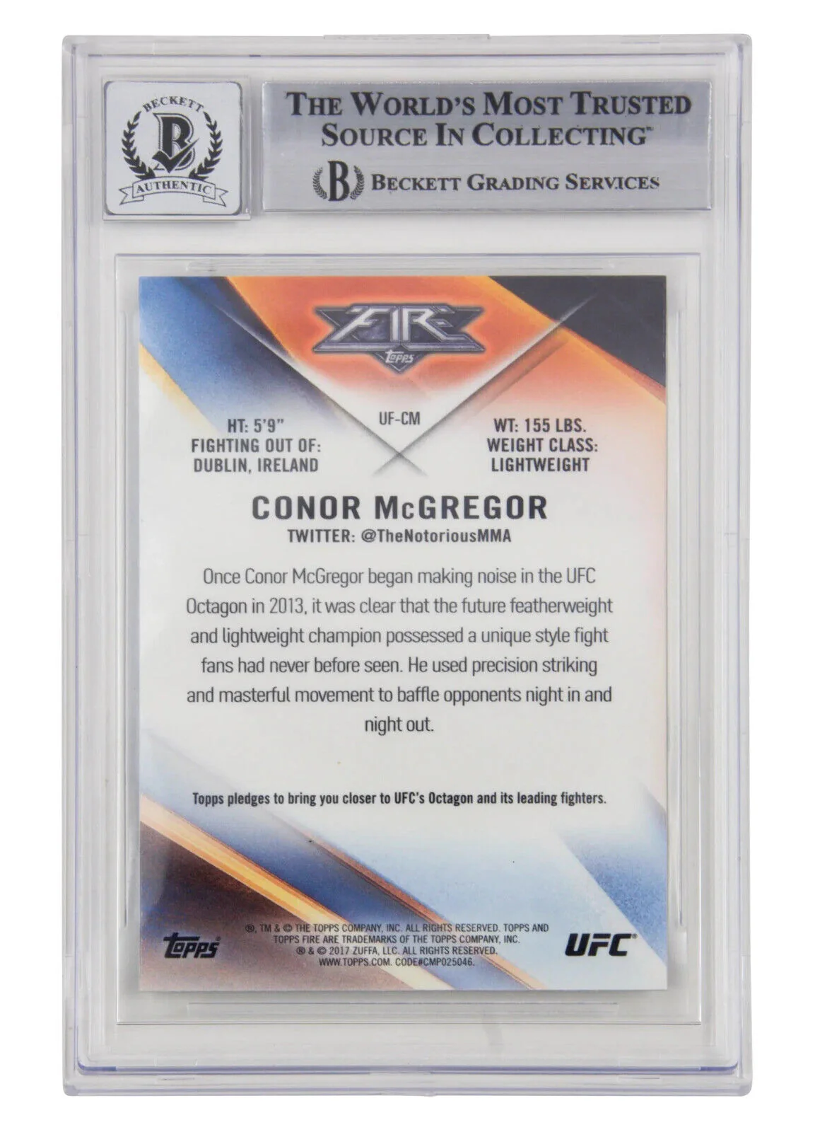 Conor McGregor Signed 2017 Topps Chrome UFC Fire #UFCM – BGS 10 Autograph - Image 2