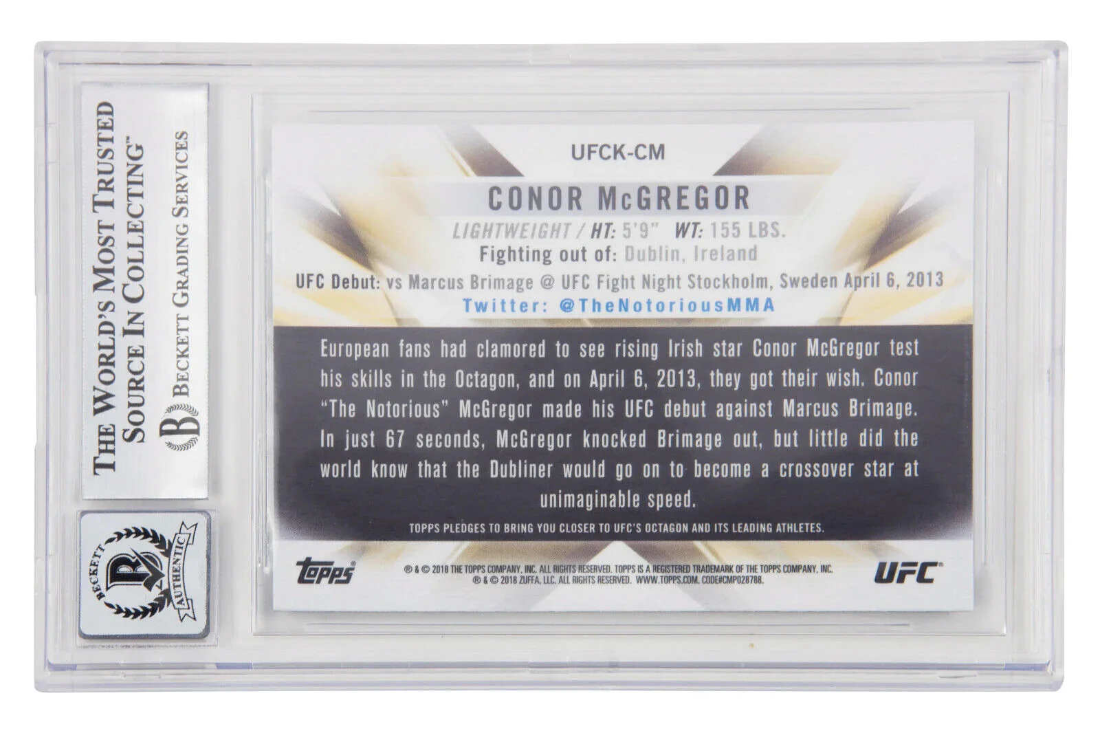Conor McGregor Signed 2018 Topps Chrome UFC Knockout – BGS 10 Autograph - Image 2