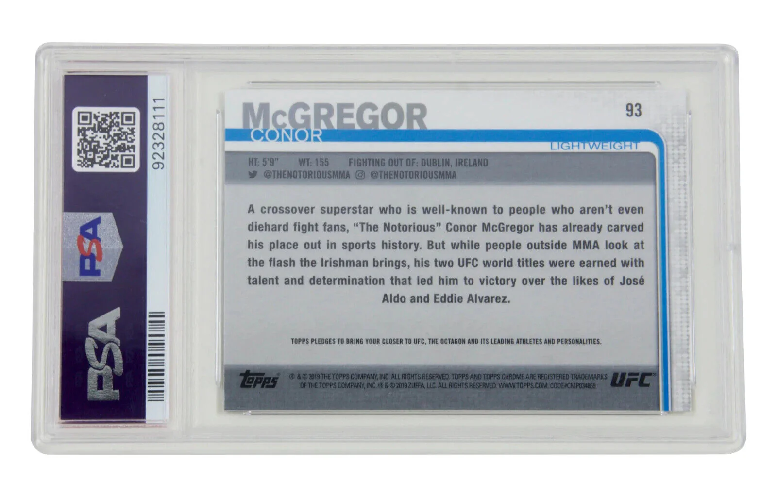 Conor McGregor Signed 2019 Topps UFC Chrome #93 – PSA 10 Autograph 10 - Image 2