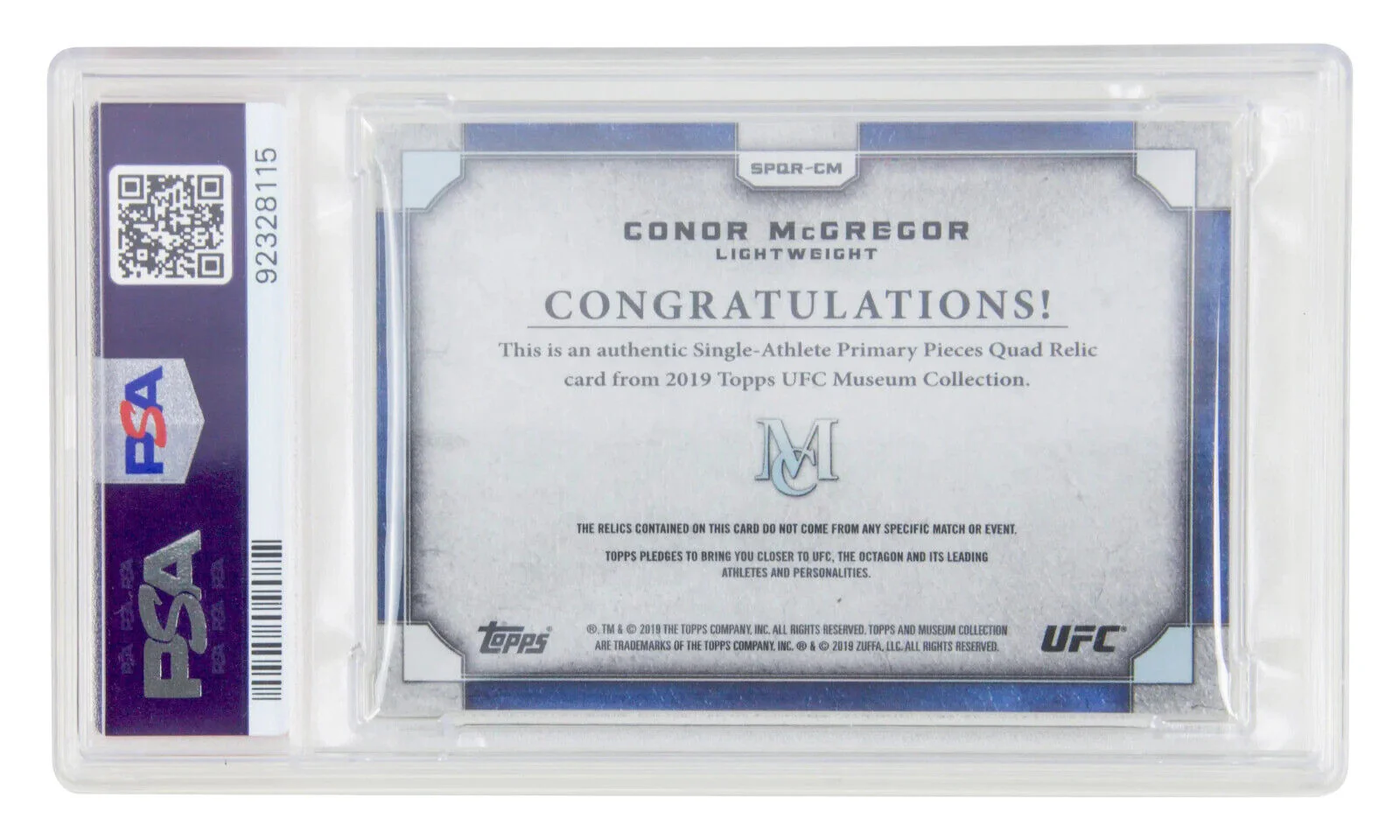 Conor McGregor Signed 2019 Topps UFC Museum Worn Relic /50 – PSA 6 Autograph 10 - Image 2
