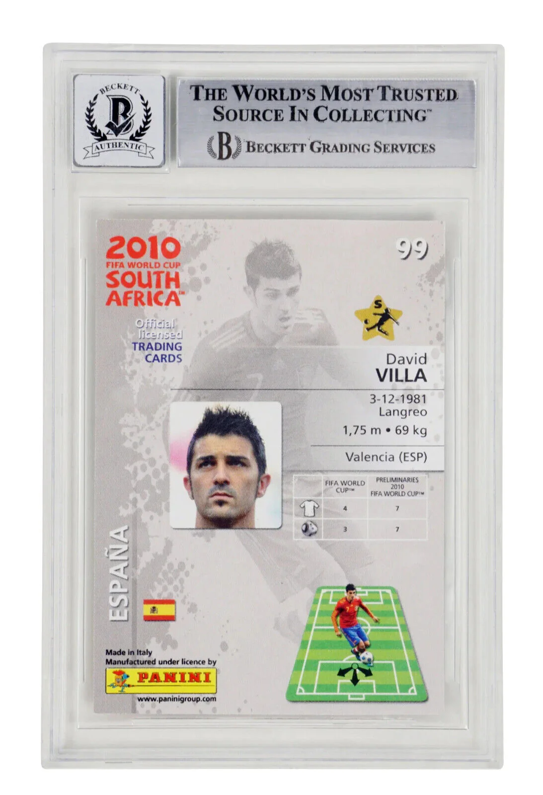 David Villa Signed 2010 Panini World Cup Premium #99 – BGS 10 Autograph - Image 2