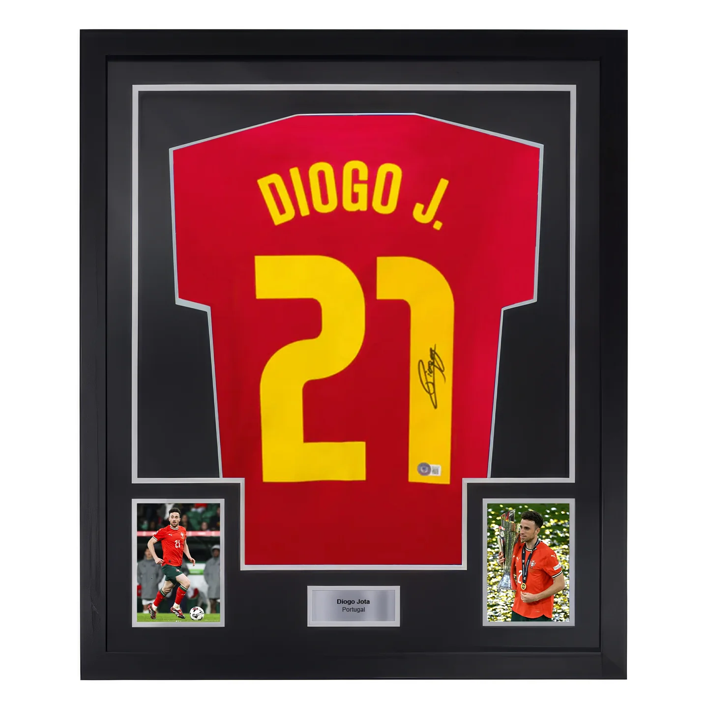 Framed Diogo Jota Signed Portugal Home Soccer Jersey #21 with Beckett COA