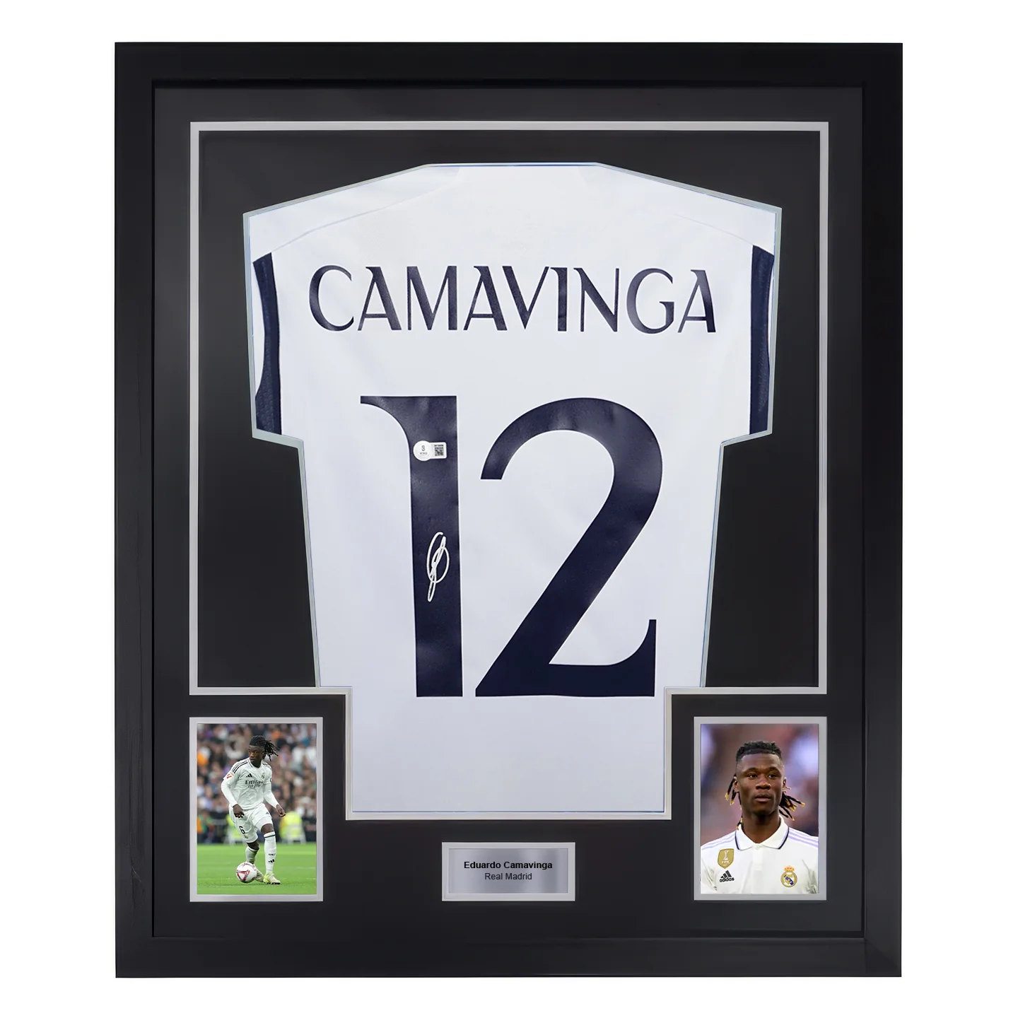 Framed Eduardo Camavinga Signed Real Madrid Soccer Jersey #12 with Beckett Witness
