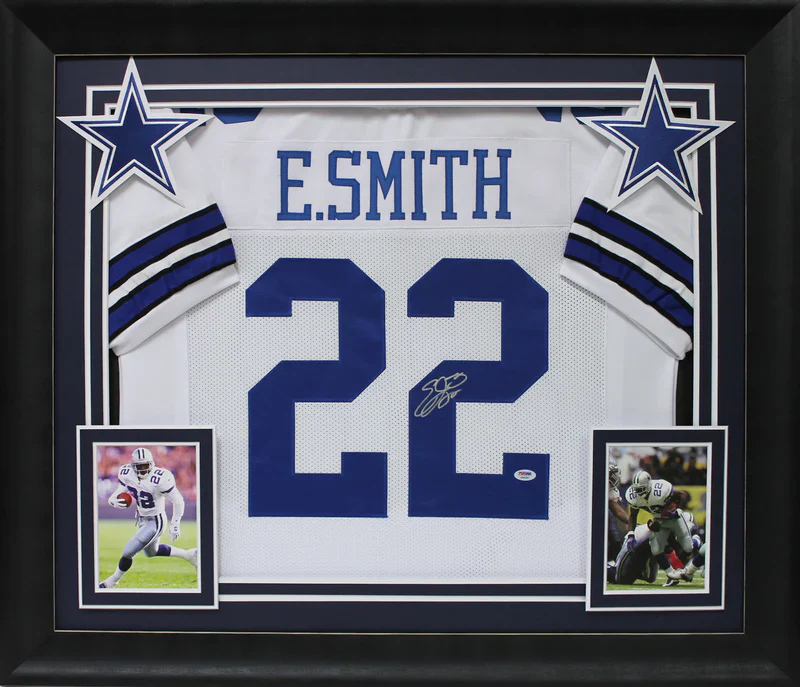 Emmitt Smith Signed Dallas Cowboys Framed Football Jersey with Beckett Witness