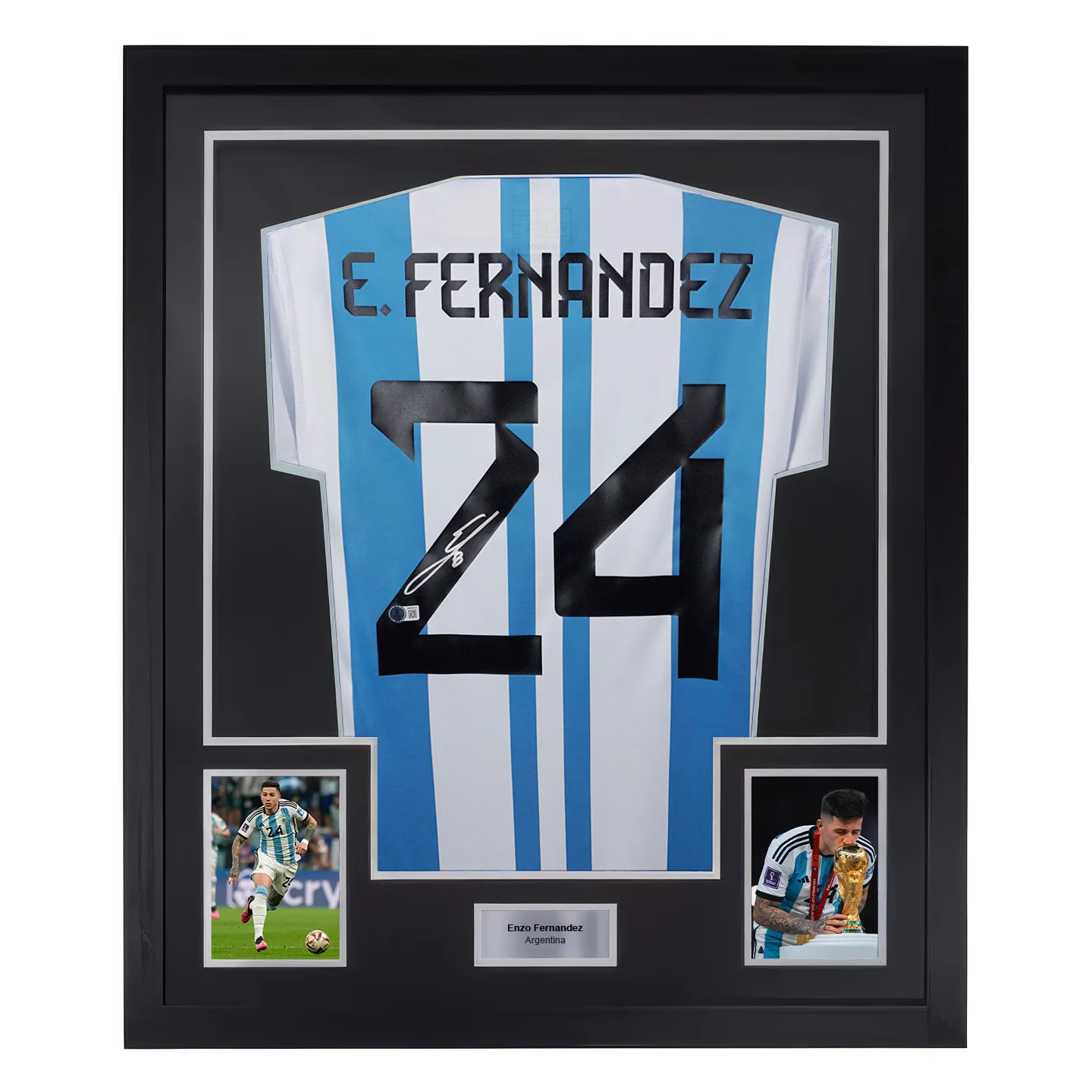 Framed Enzo Fernandez Signed Argentina Soccer Jersey #24 with Beckett Witness