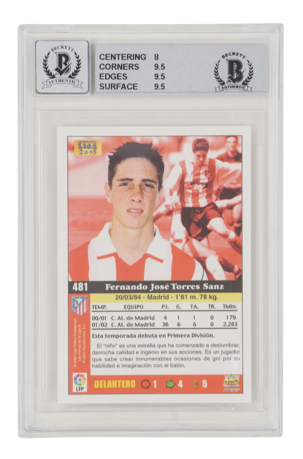 Fernando Torres Signed 2002-03 Mundicromo Las Fichas Rookie Card - BGS 8.5 - Image 2