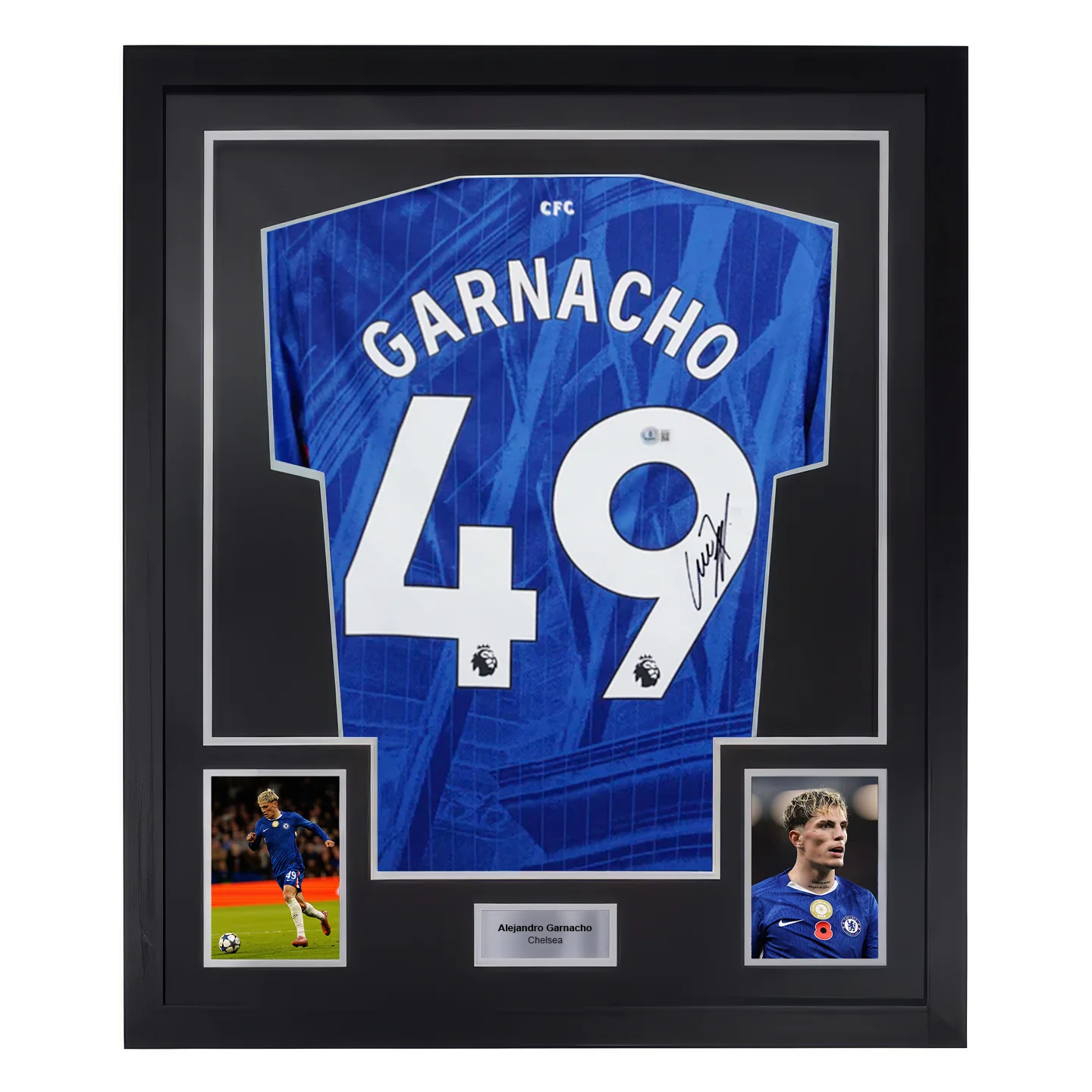 Framed Alejandro Garnacho Signed Chelsea FC Home Soccer Jersey #49 with Beckett COA