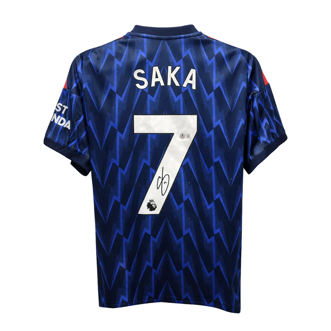 Framed Bukayo Saka Signed Arsenal Away Soccer Jersey #7 with Beckett COA - Image 3