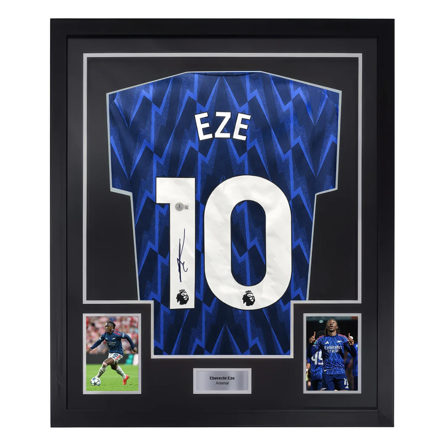 Framed Eberechi Eze Signed Arsenal FC Away Soccer Jersey #11 with Beckett COA