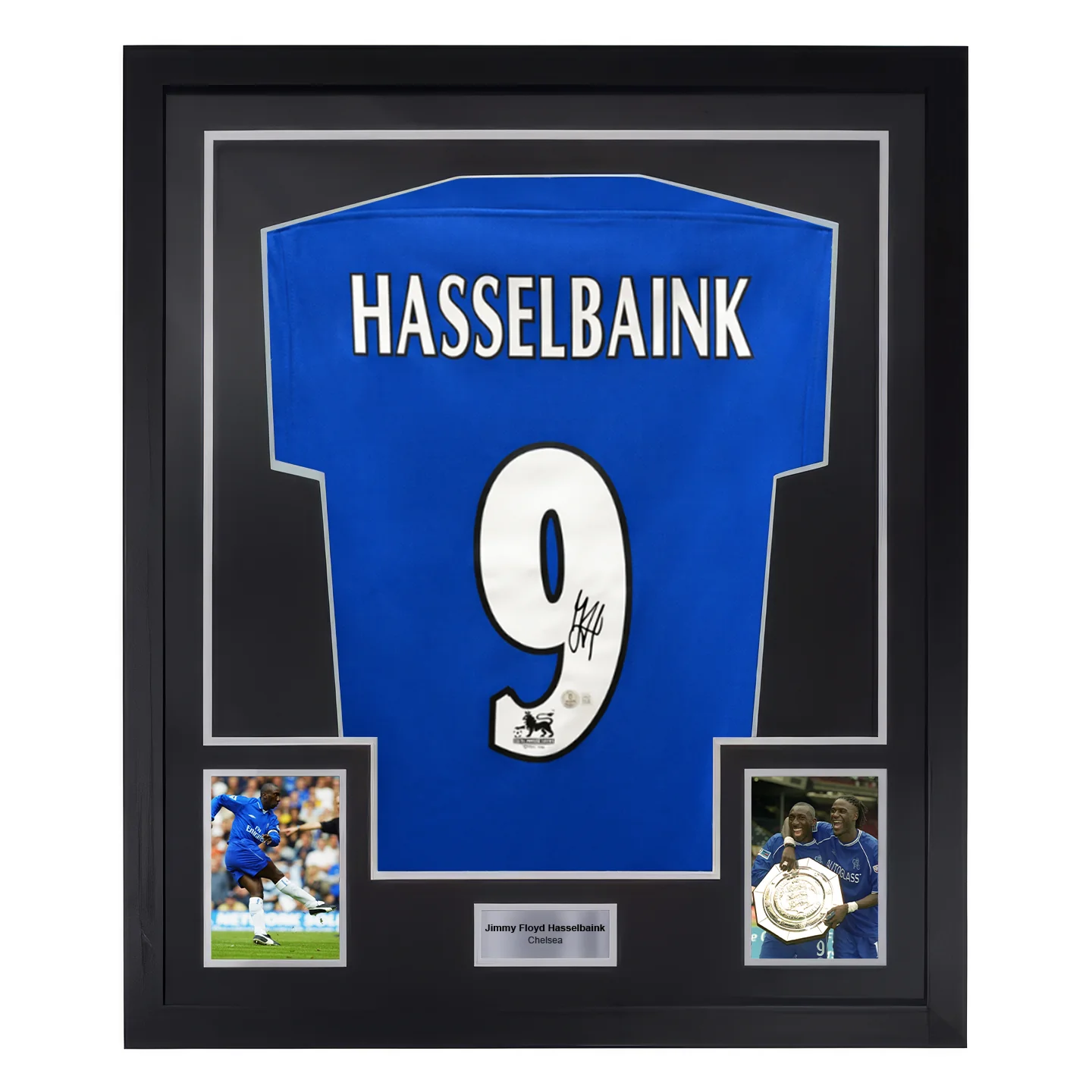 Framed Jimmy Floyd Hasselbaink Signed Chelsea Soccer Jersey #9 with Beckett COA