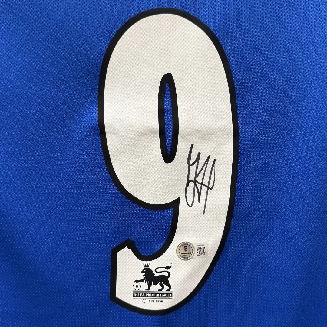 Framed Jimmy Floyd Hasselbaink Signed Chelsea Soccer Jersey #9 with Beckett COA - Image 2