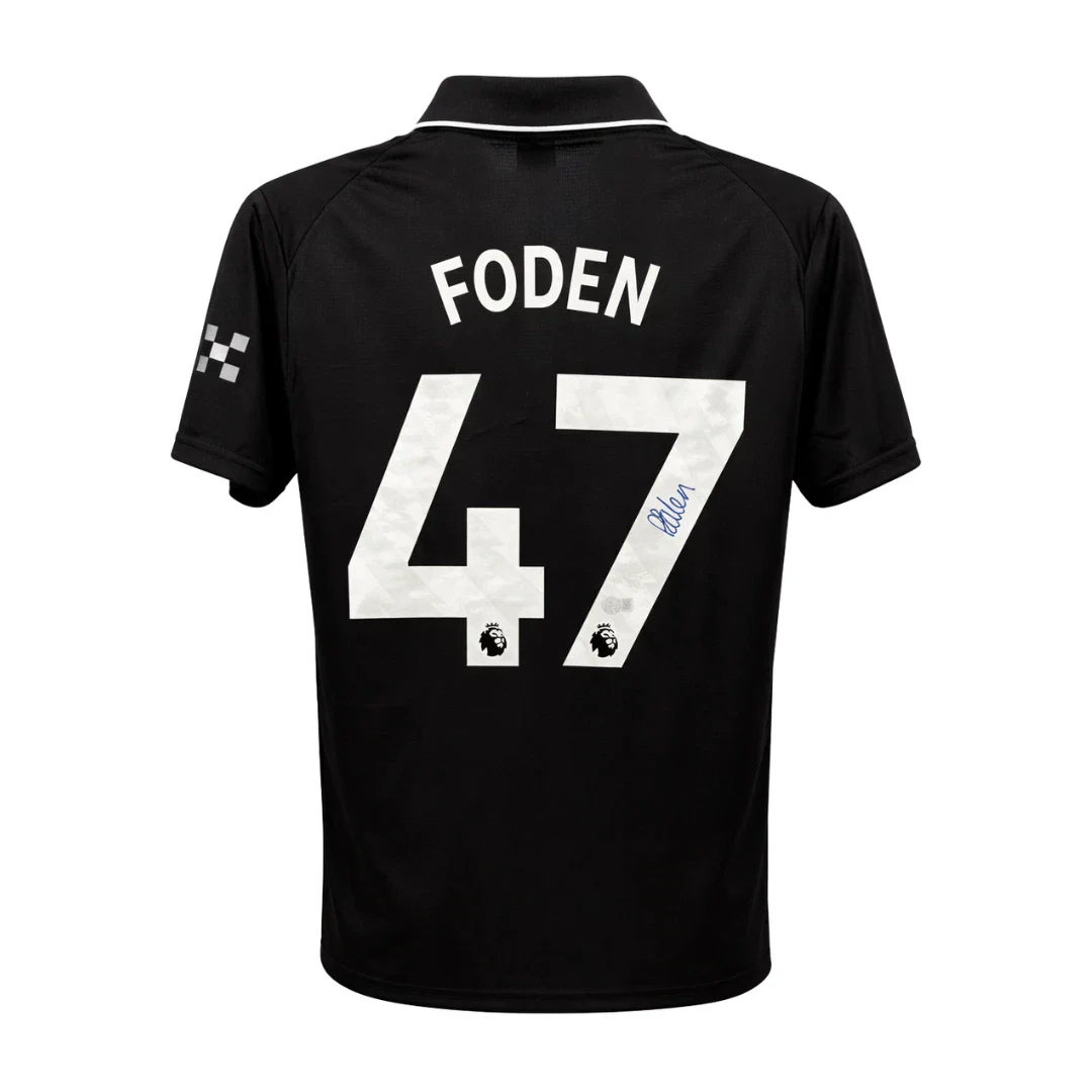 Framed Phil Foden Signed Manchester City Away Soccer Jersey #47 with Beckett COA - Image 3