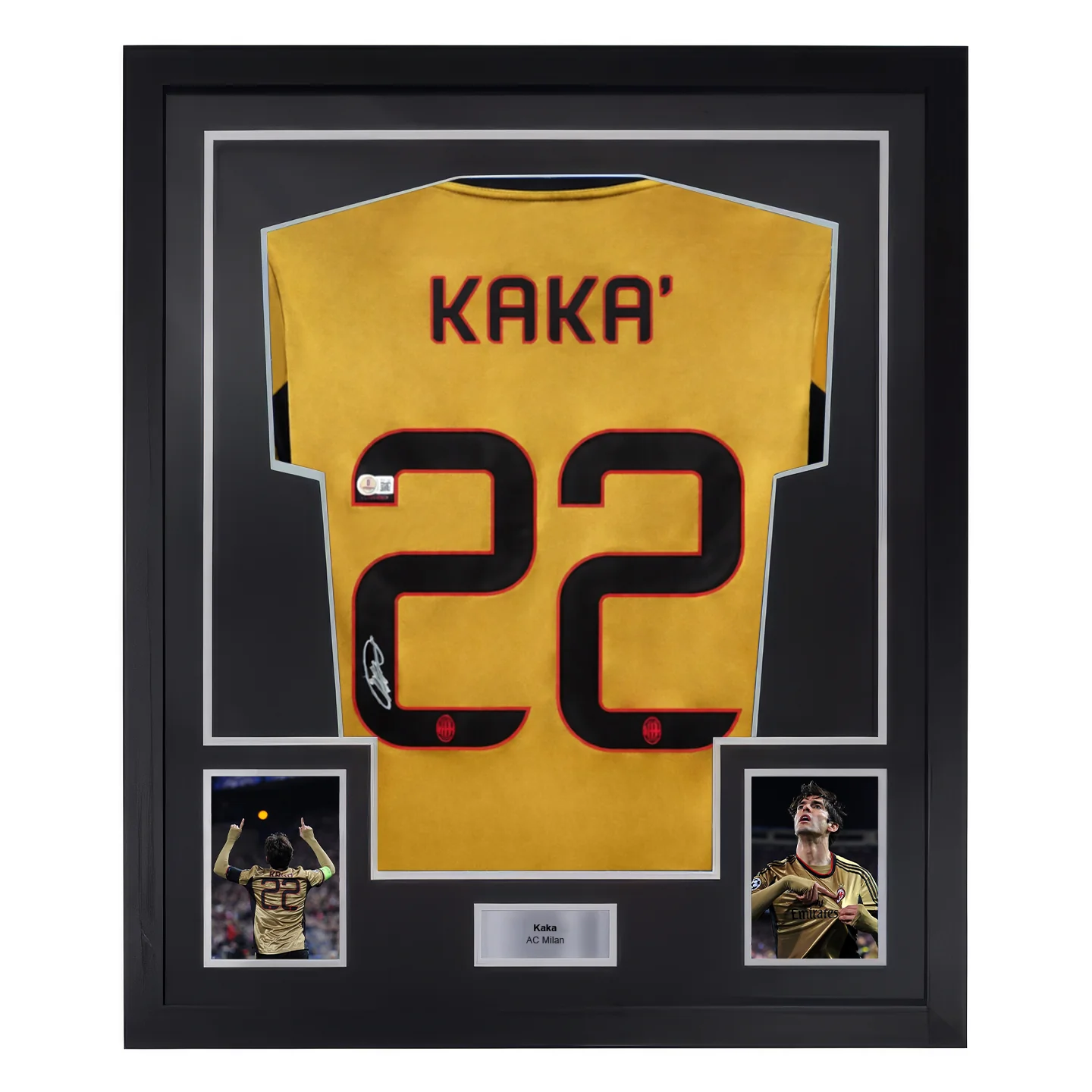 Framed Ricardo Kaka Signed AC Milan Away Soccer Jersey #22 with Beckett COA