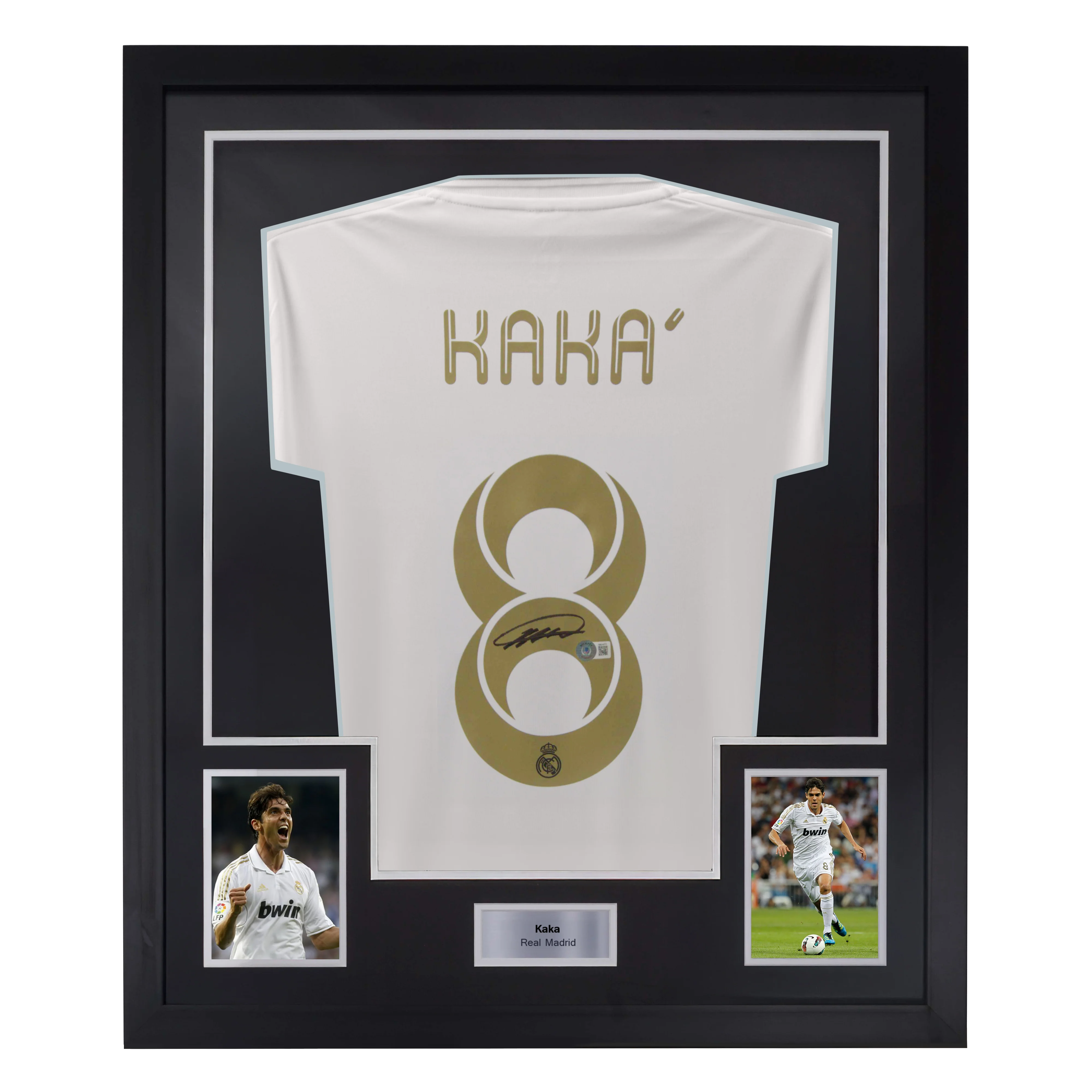Framed Ricardo Kaka Signed Real Madrid FC Home Soccer Jersey #8 with Beckett Witness