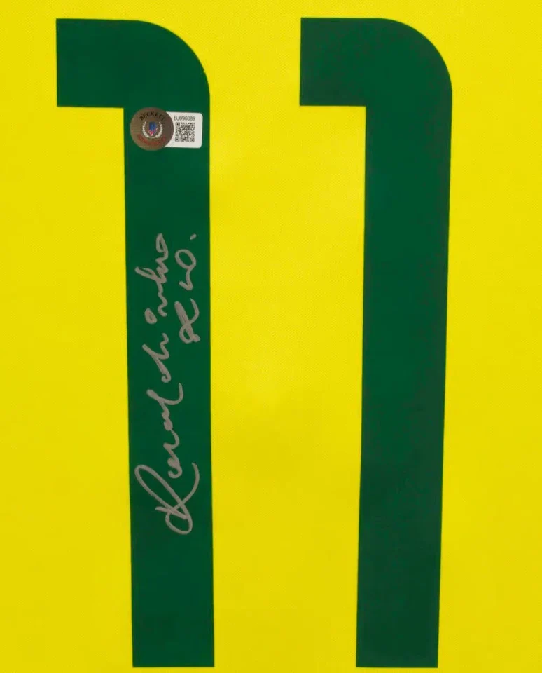Framed Ronaldinho Signed Brazil FC Home Soccer Jersey #11 with Beckett COA - Image 2