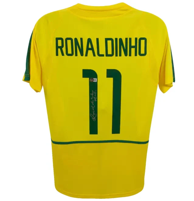 Framed Ronaldinho Signed Brazil FC Home Soccer Jersey #11 with Beckett COA - Image 3