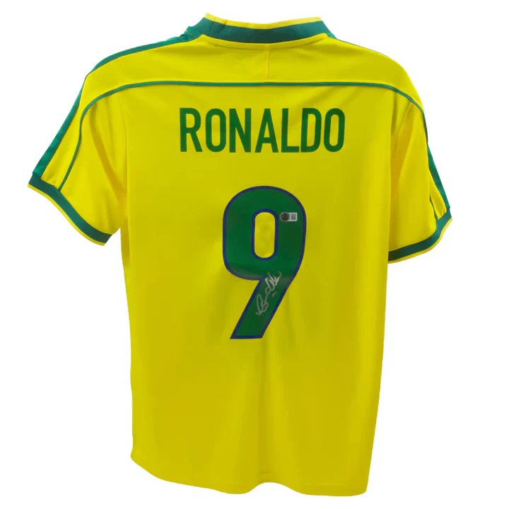 Framed Ronaldo Nazario Signed Brazil FC Home Soccer Jersey #9 with Beckett Witness - Image 3