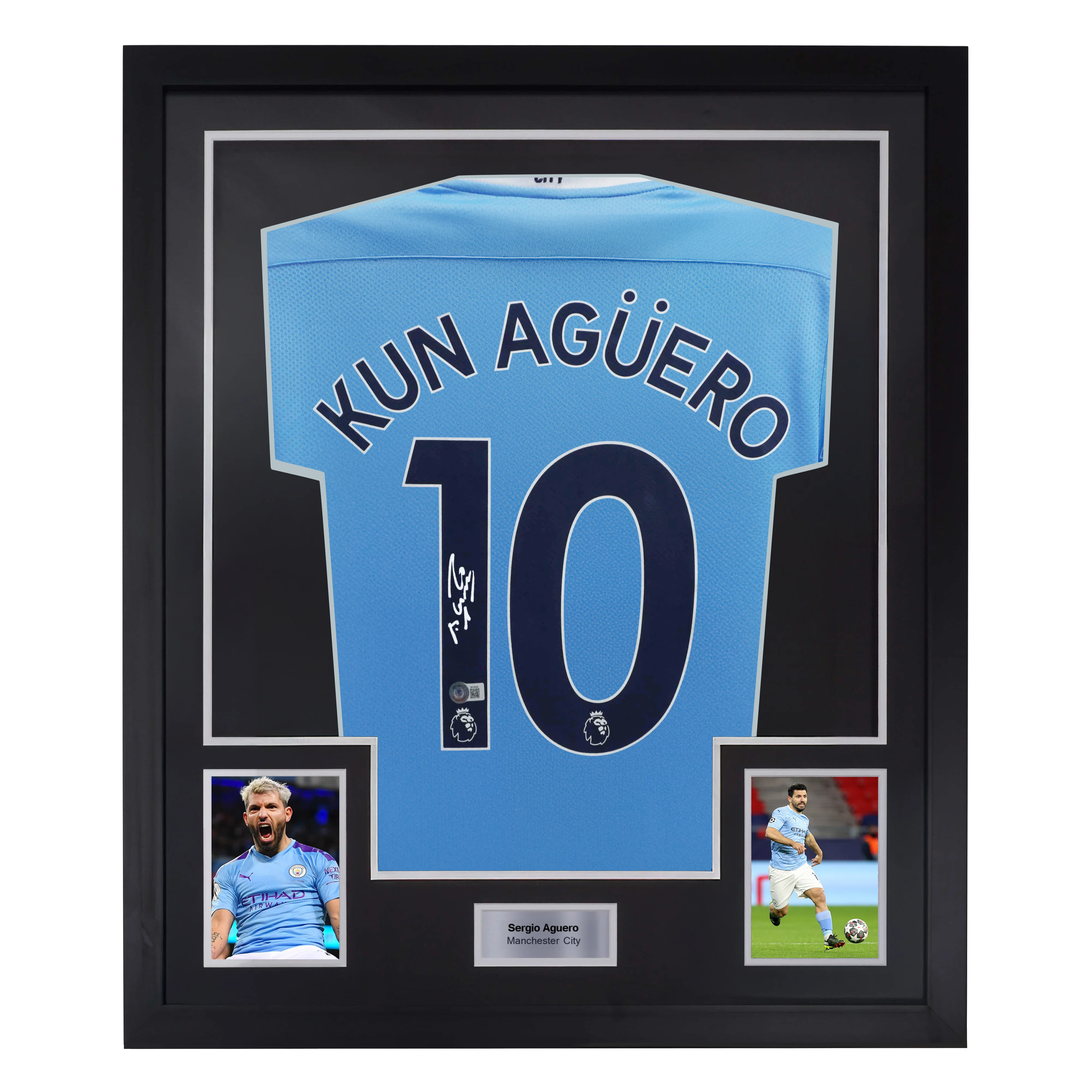 Framed Sergio Aguero Signed Manchester City Home Soccer Jersey #10 with Beckett COA