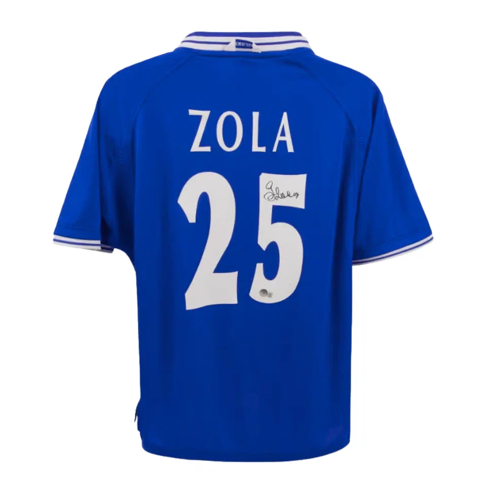 Framed Gianfranco Zola Signed Chelsea Home Soccer Jersey #25 with Beckett COA - Image 3