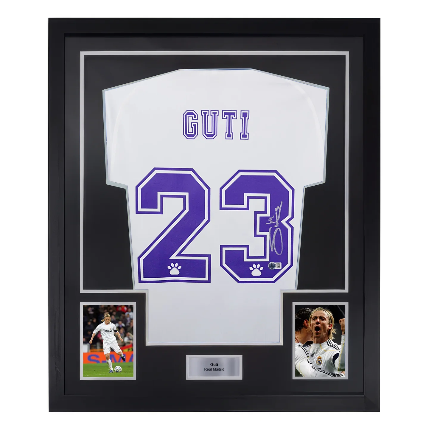 Framed Guti Hernandez Signed Real Madrid FC Home Soccer Jersey #23 with Beckett Witness