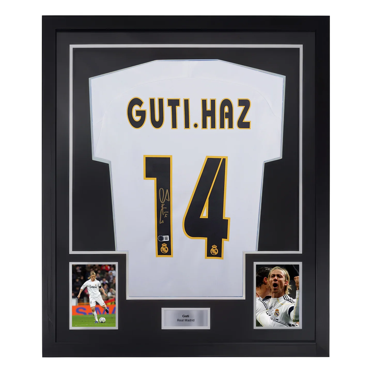 Framed Guti Hernandez Signed Real Madrid Home Soccer Jersey #14 with Beckett Witness
