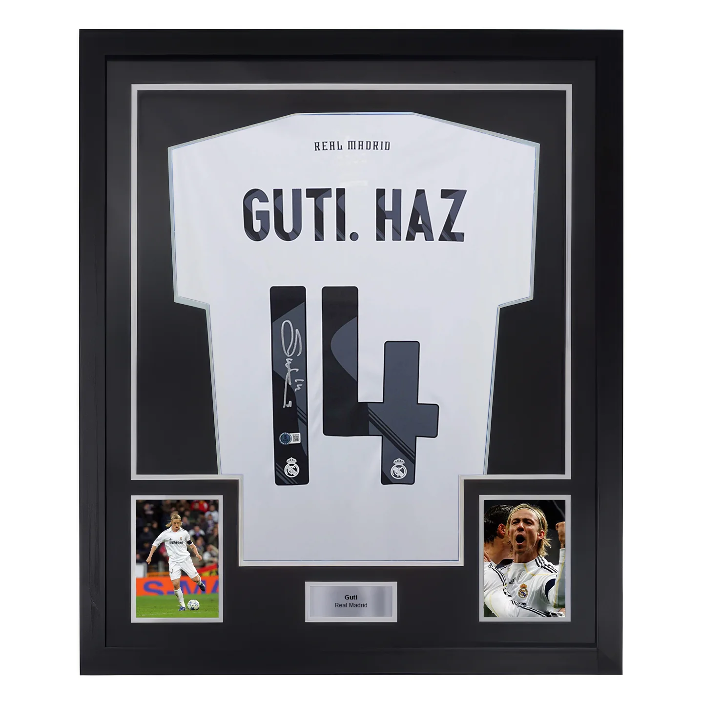 Framed Guti Hernandez Signed Real Madrid Home Soccer Jersey #14 with Beckett Witness