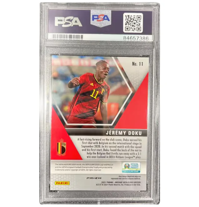 Jeremy Doku Signed 2021 Panini Mosaic Prizm Rookie #11 – PSA Authentic - Image 2