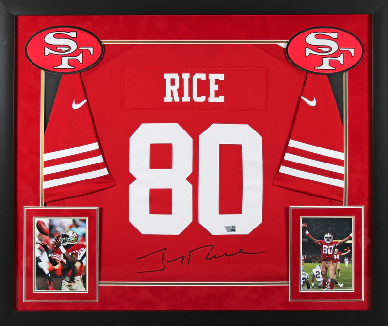 Jerry Rice Signed San Francisco 49ers Framed Football Jersey with Fanatics COA