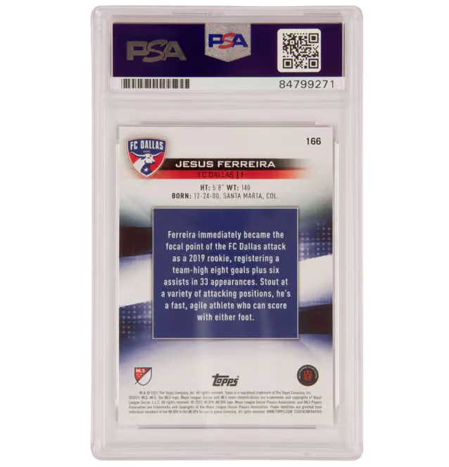 Jesus Ferreira Signed 2021 Topps MLS FC Dallas #166 – PSA Authentic - Image 2